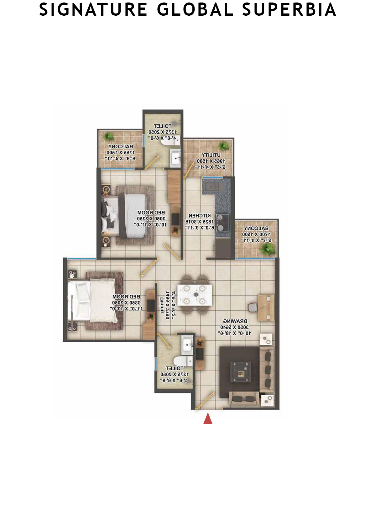 Signature Global Superbia Tower T2 Unit 1 (Type 1) Floor Plan