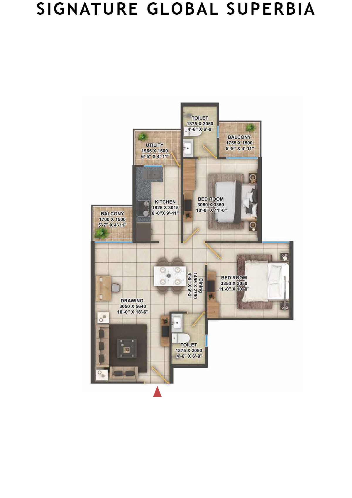 Signature Global Superbia Tower T2 Unit 2 (Type 1) Floor Plan