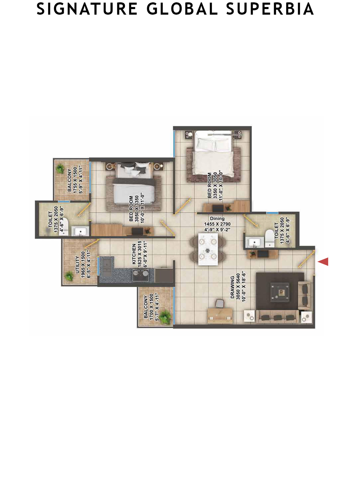 Signature Global Superbia Tower T3 Unit 1 (Type 1) Floor Plan