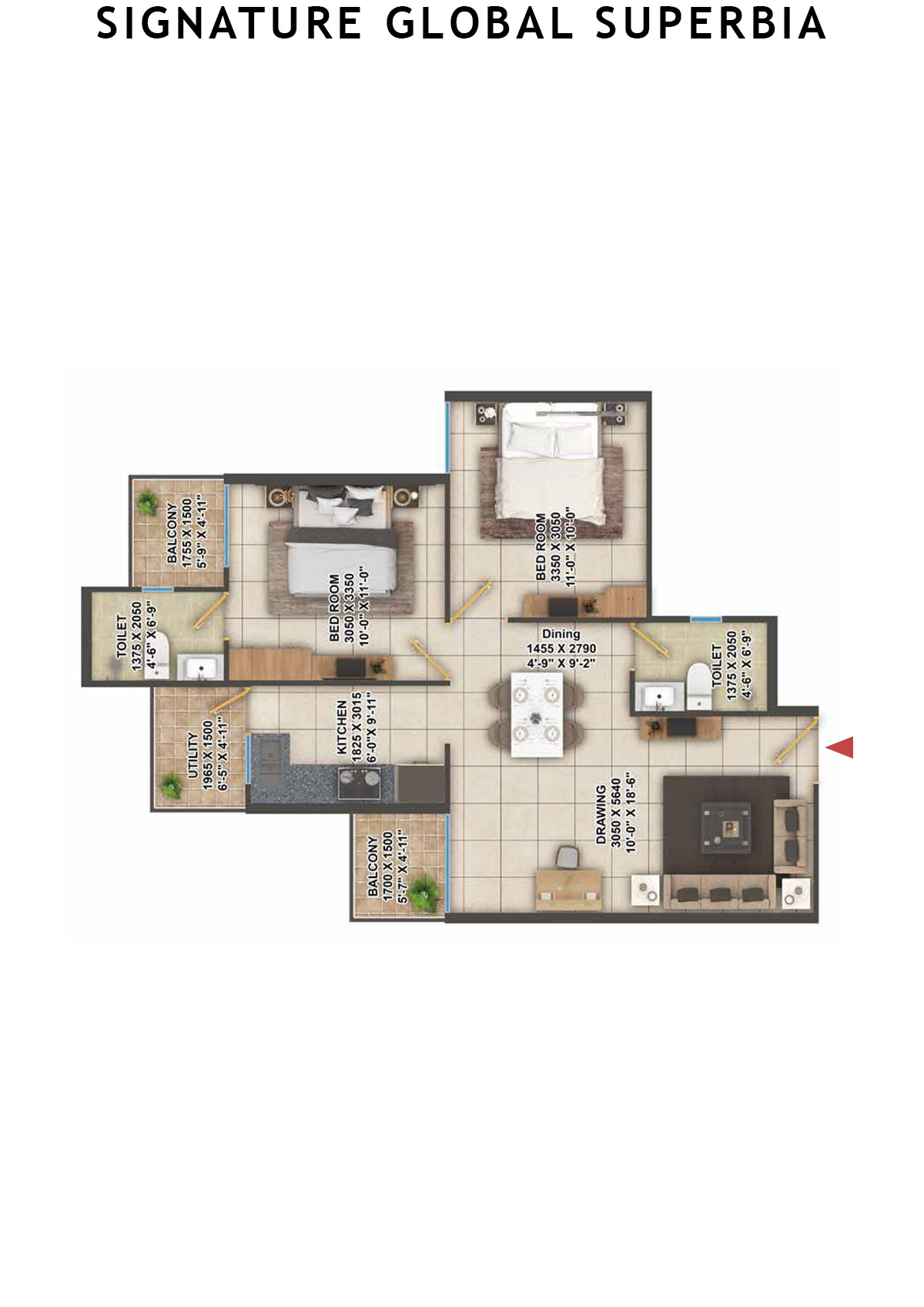 Signature Global Superbia Tower T4 Unit 1 (Type 1) Floor Plan