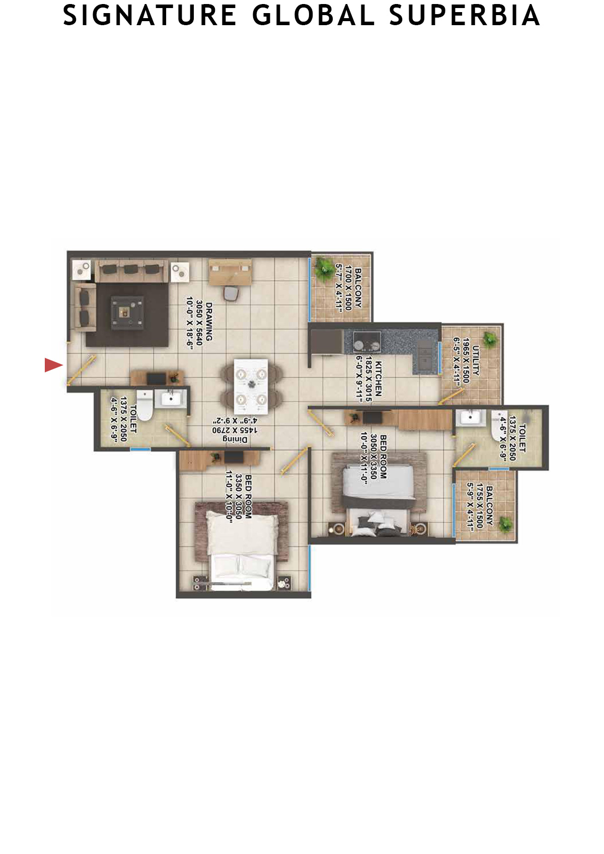 Signature Global Superbia Tower T5 Unit 3 (Type 1) Floor Plan