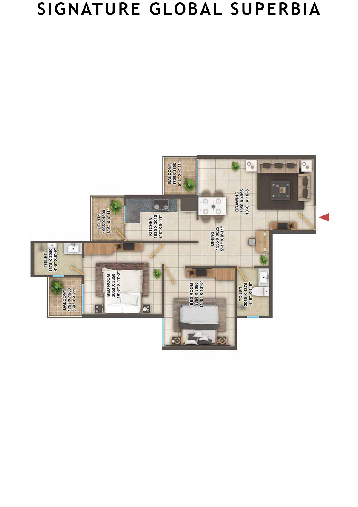 Signature Global Superbia Tower T5 Unit 8 (Type 3) Floor Plan
