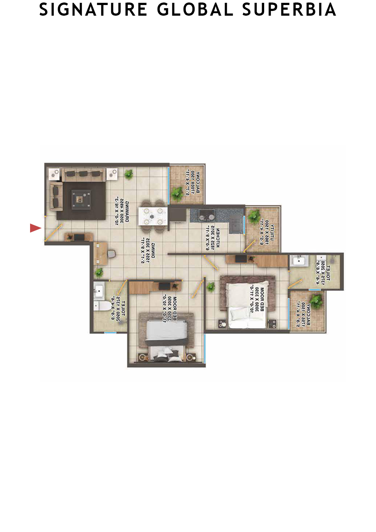Signature Global Superbia Tower T7 Unit 3 (Type 3) Floor Plan