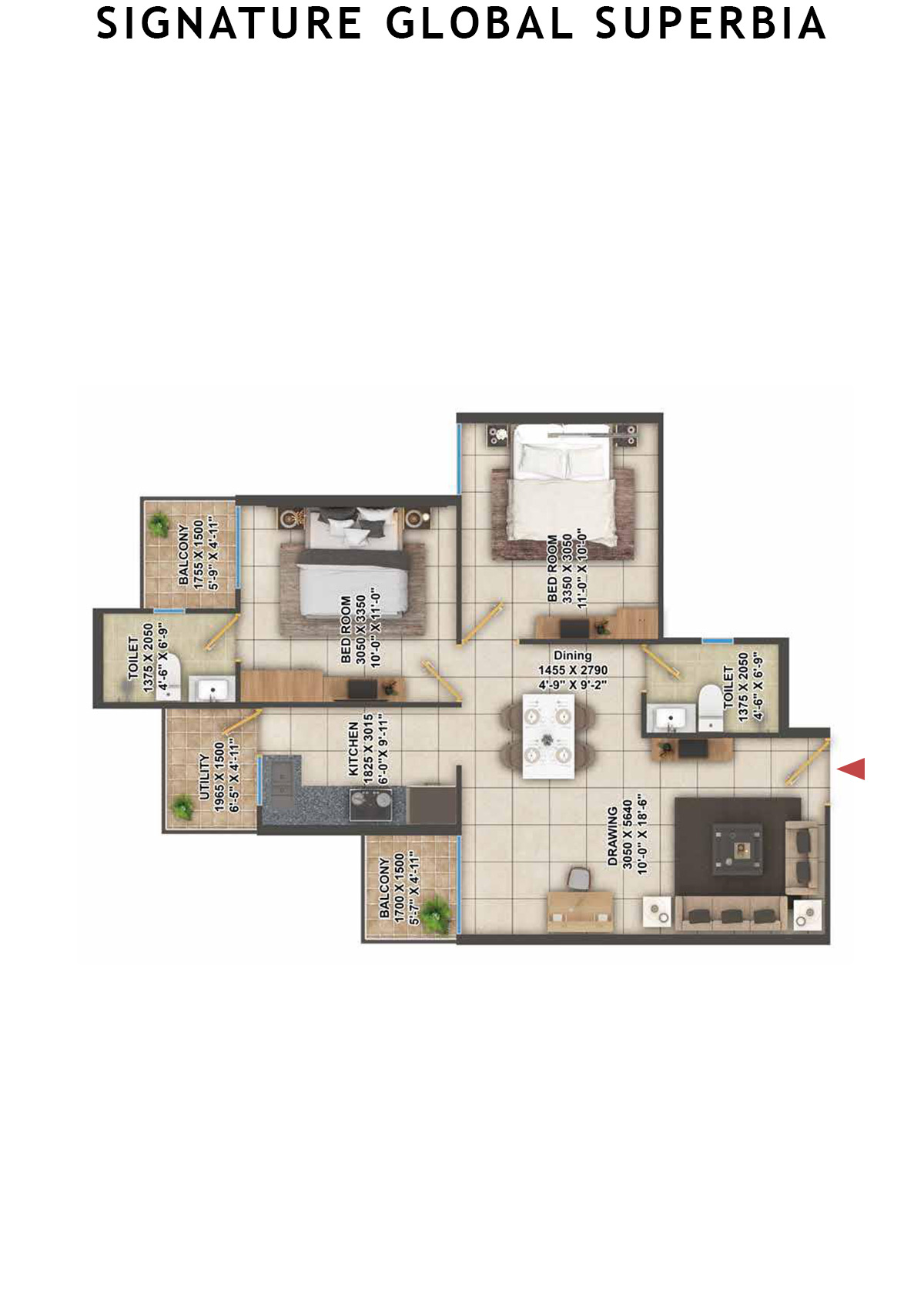 Signature Global Superbia Tower T7 Unit 8 (Type 1) Floor Plan