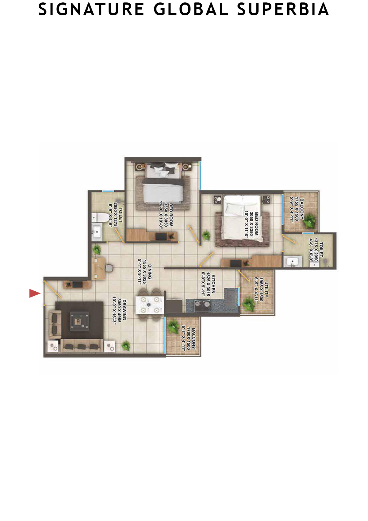 Signature Global Superbia Tower T8 Unit 4 (Type 3) Floor Plan