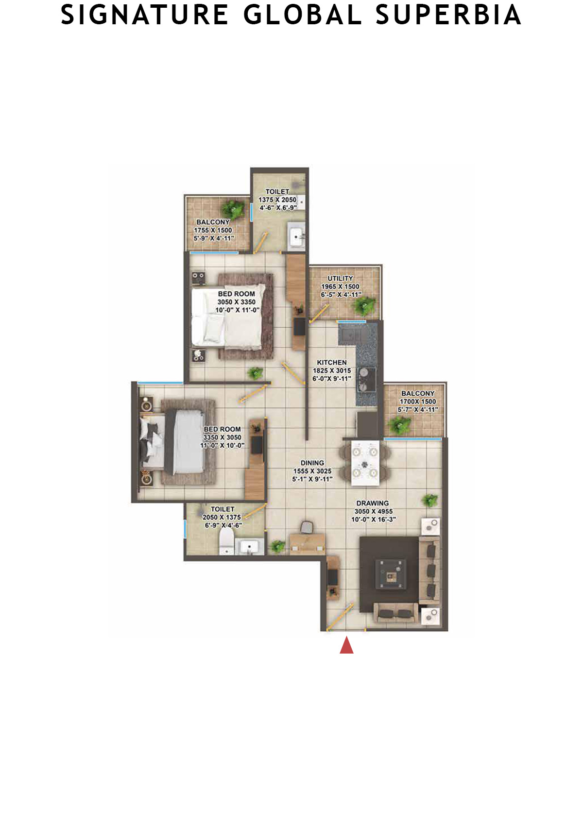 Signature Global Superbia Tower T9 Unit 3 (Type 3) Floor Plan