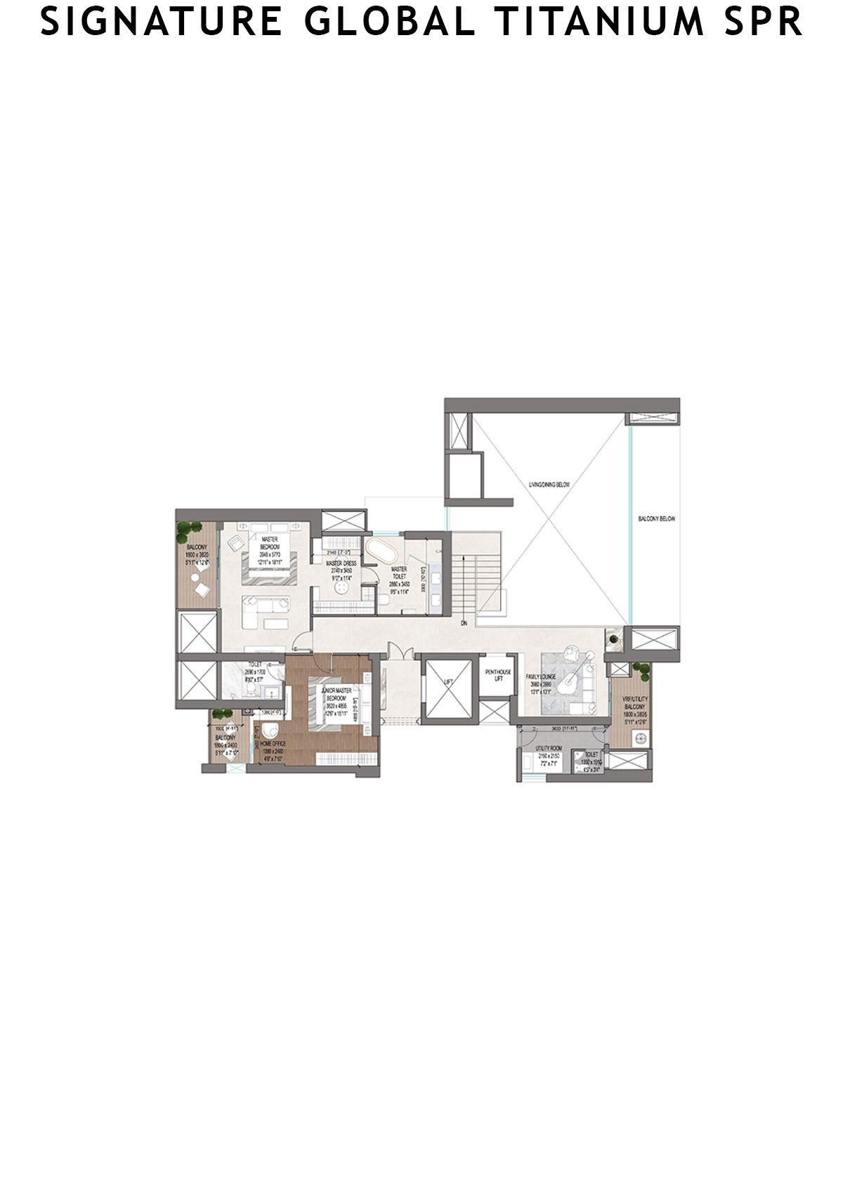 Signature Global Titanium SPR Tower 5 Unit 101 (Penthouse) Floor Plan
