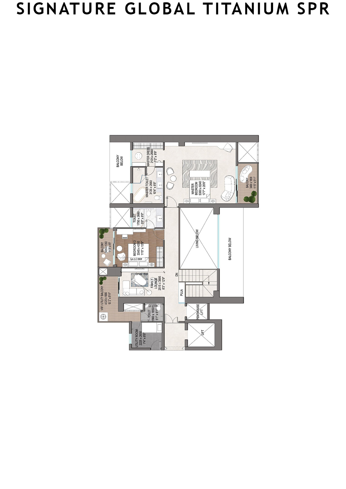 Signature Global Titanium SPR Tower 8 Unit 101 (Penthouse) Floor Plan