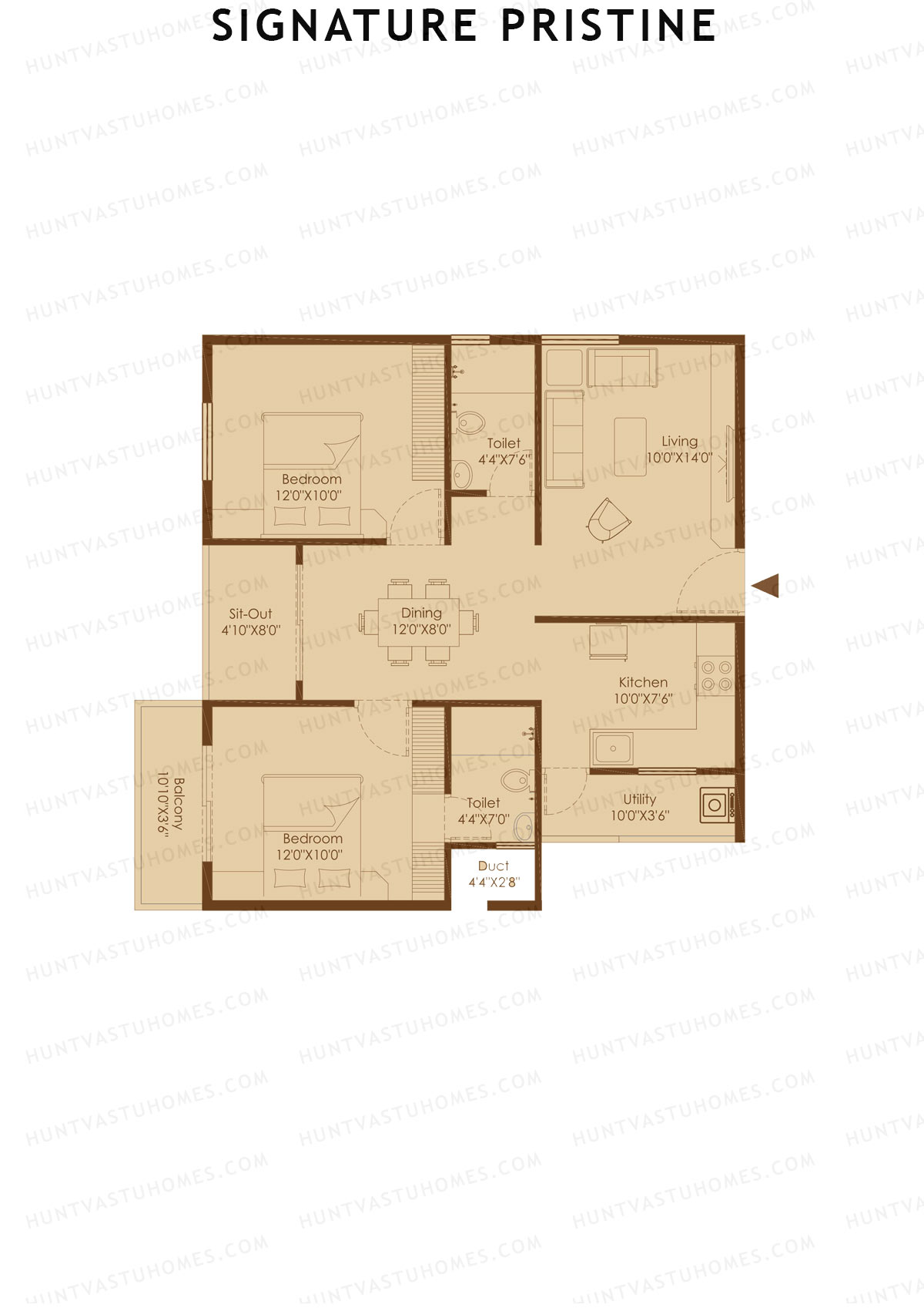 Signature Pristine, Block A, Unit A12, 2BHK, Super Area 1070   sq ft 