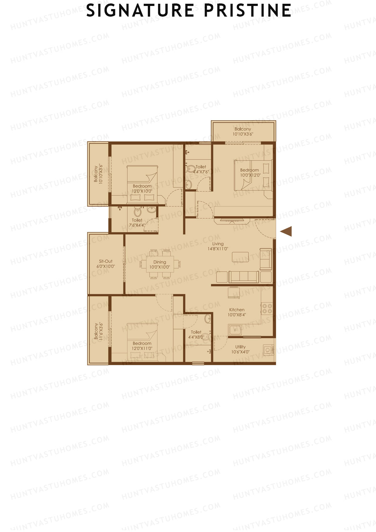 Signature Pristine, Block A, Unit A17, 3BHK, Super Area 1591   sq ft 