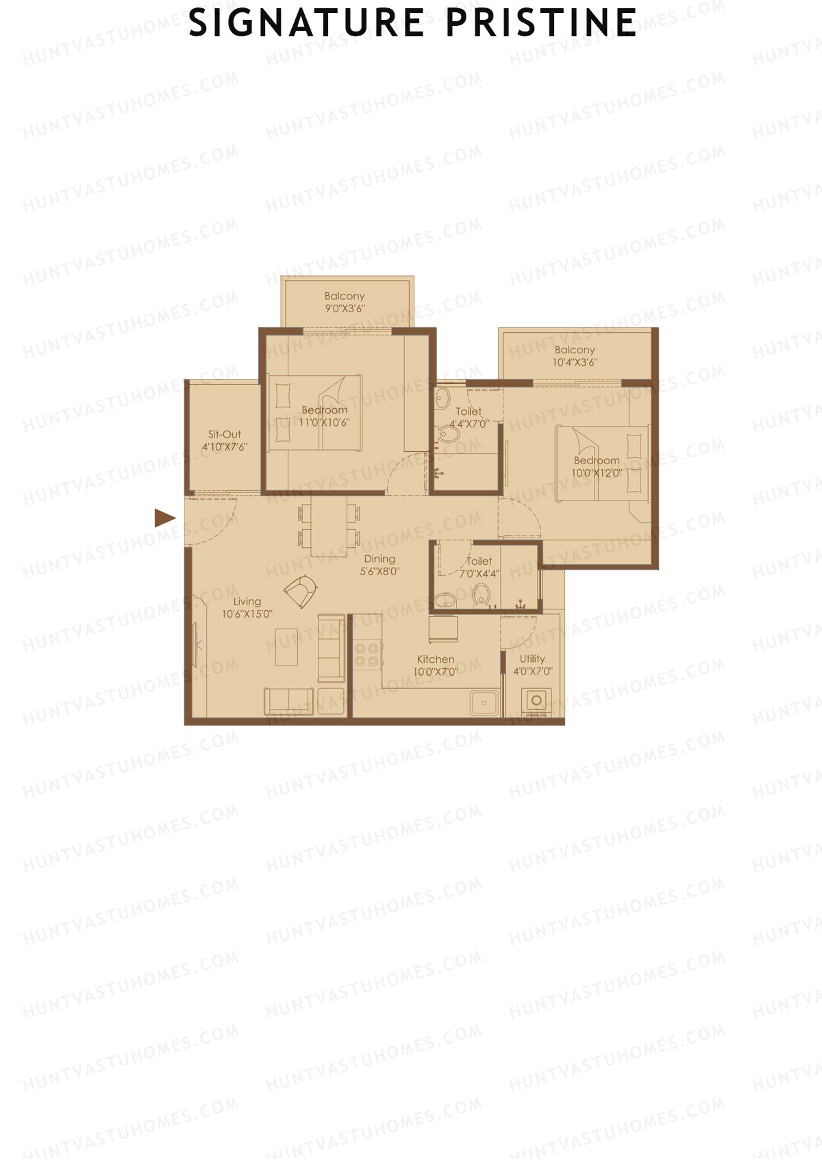 Signature Pristine, Block A, Unit A18, 2BHK, Super Area 1031   sq ft 