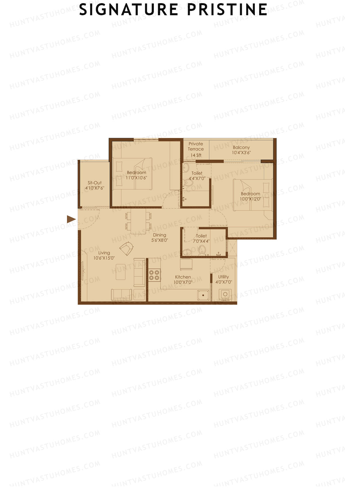 Signature Pristine, Block A, Unit A18, 2BHK, Super Area 981   sq ft 