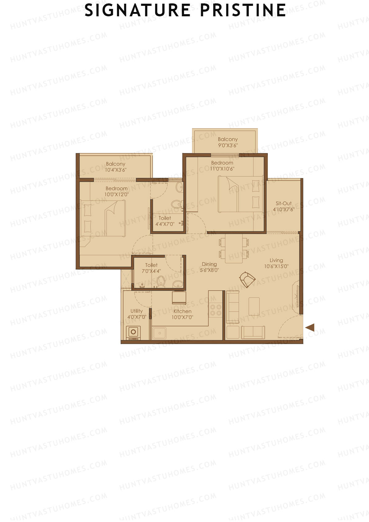 Signature Pristine, Block A, Unit A1, 2BHK, Super Area 1031   sq ft 