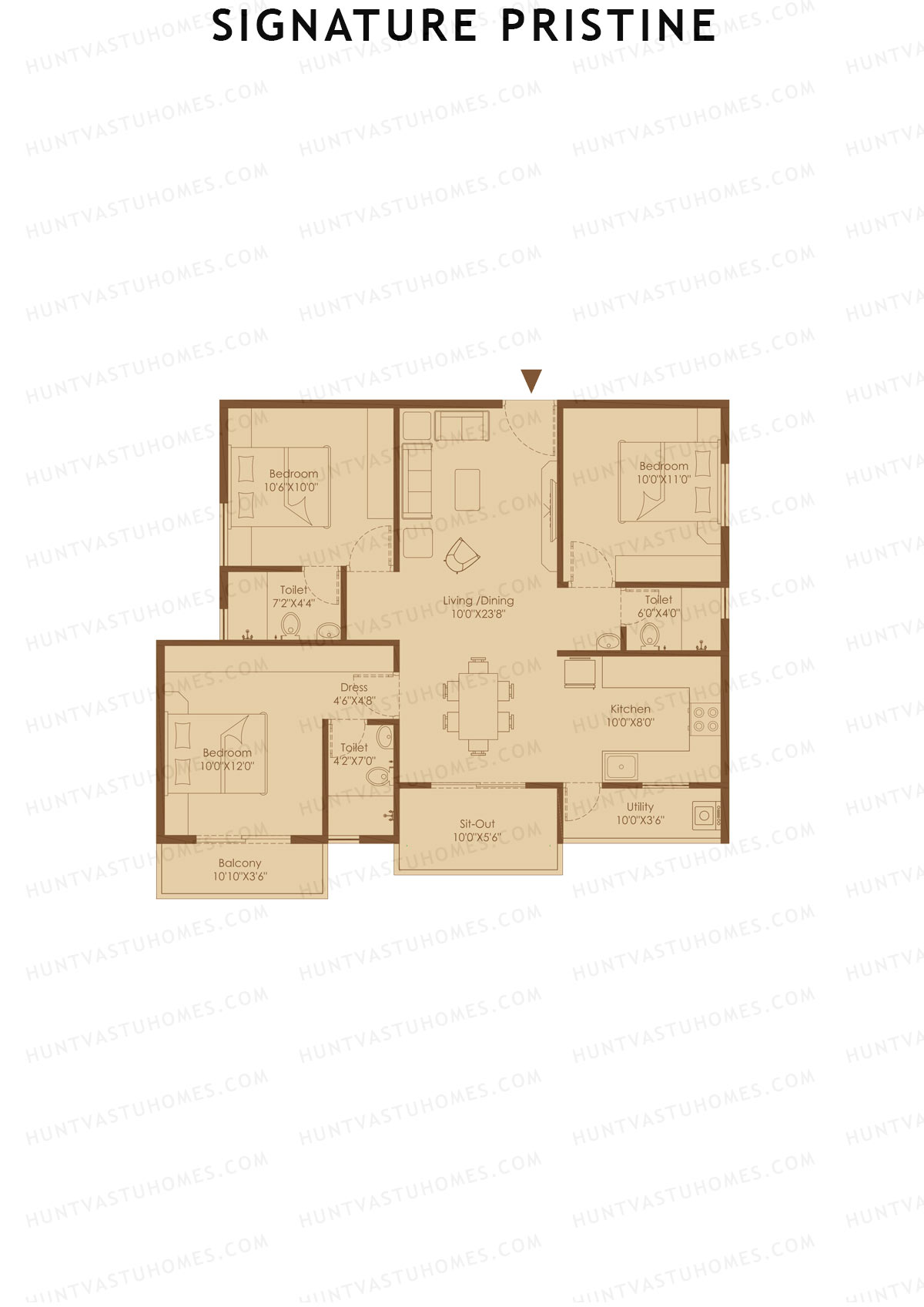 Signature Pristine, Block A, Unit A8, 3BHK, Super Area 1331   sq ft 