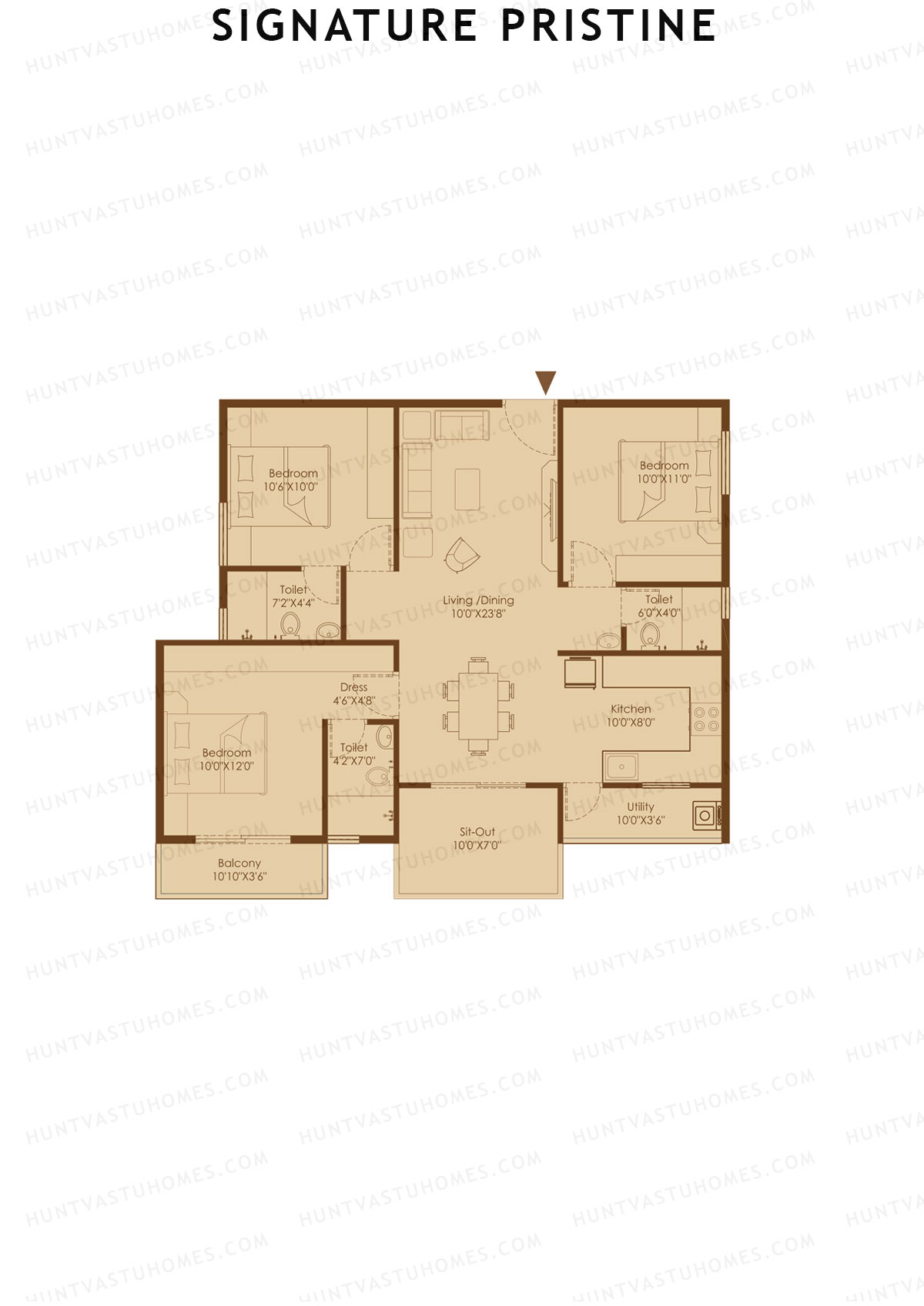 Signature Pristine, Block A, Unit A9, 3BHK, Super Area 1354   sq ft 