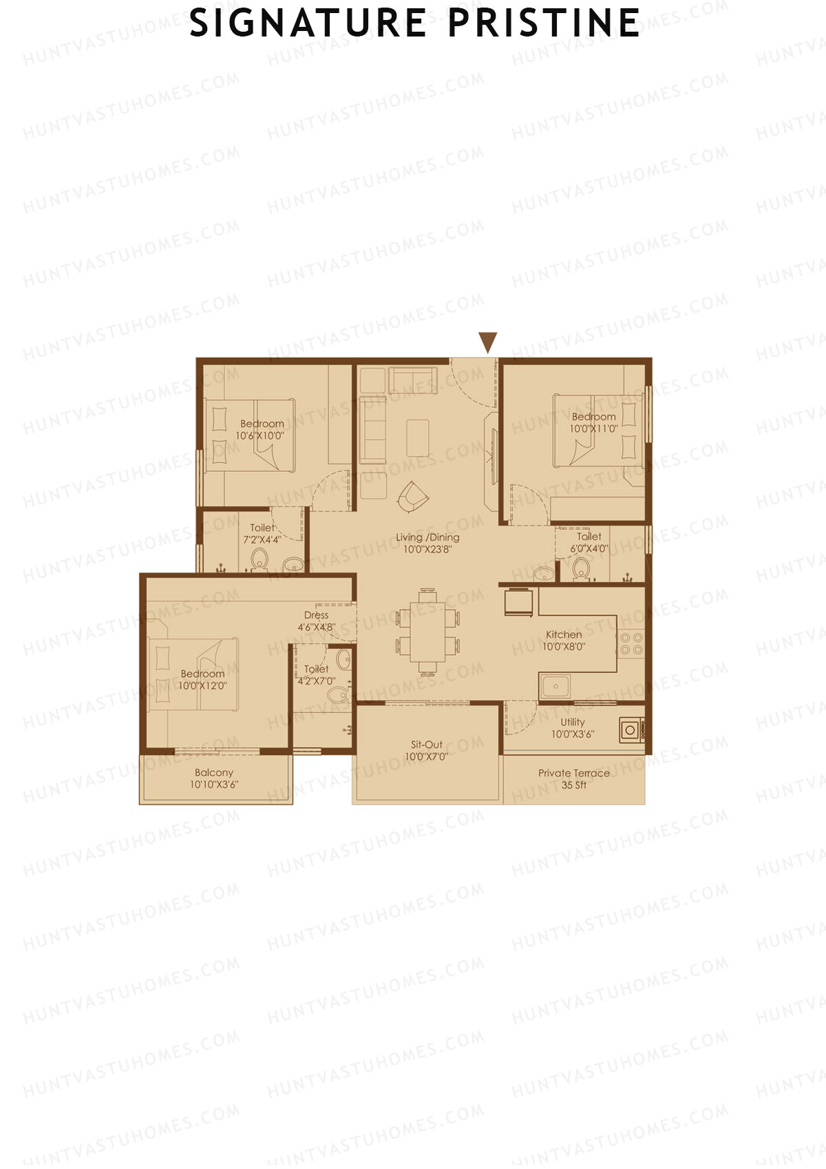 Signature Pristine, Block A, Unit A9, 3BHK, Super Area 1354   sq ft 