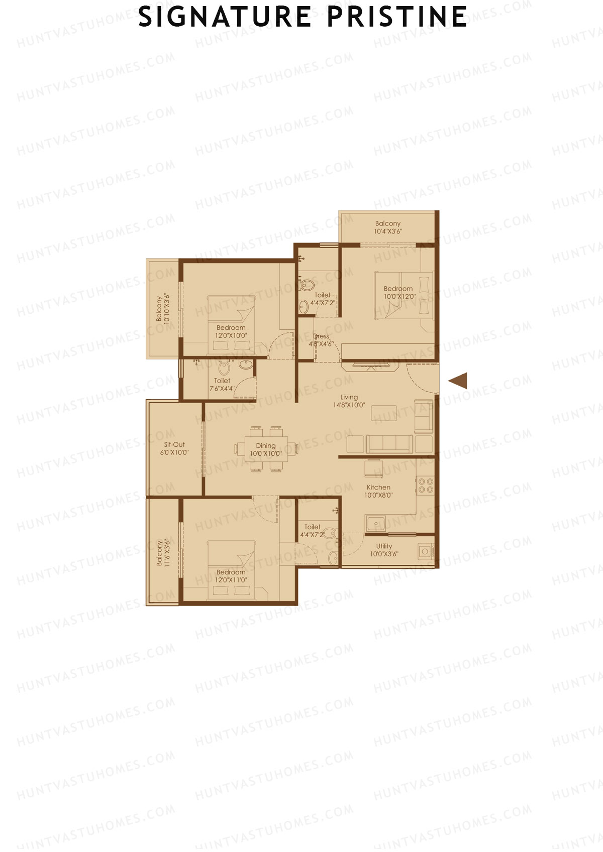 Signature Pristine, Block B, Unit B10, 3BHK, Super Area 1545   sq ft 