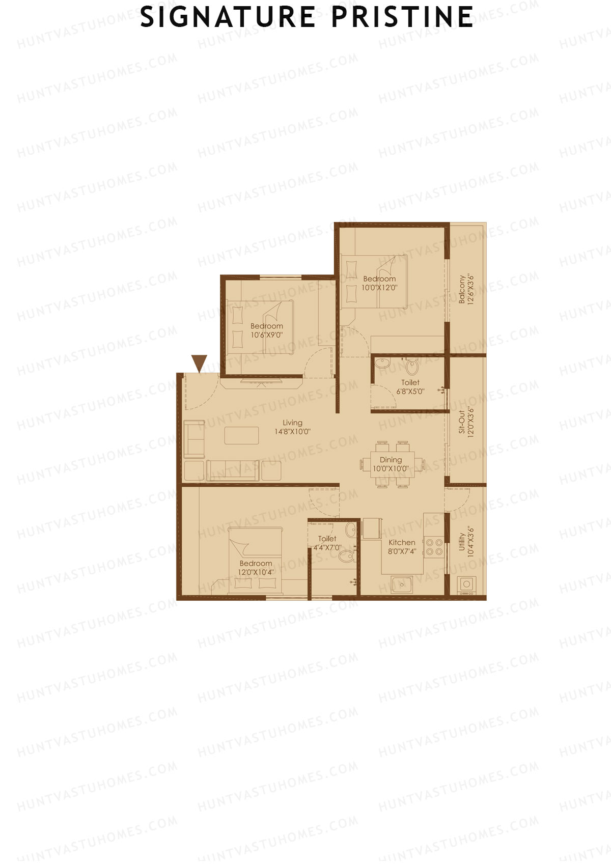 Signature Pristine, Block C, Unit C1, 3BHK, Super Area 1240   sq ft 