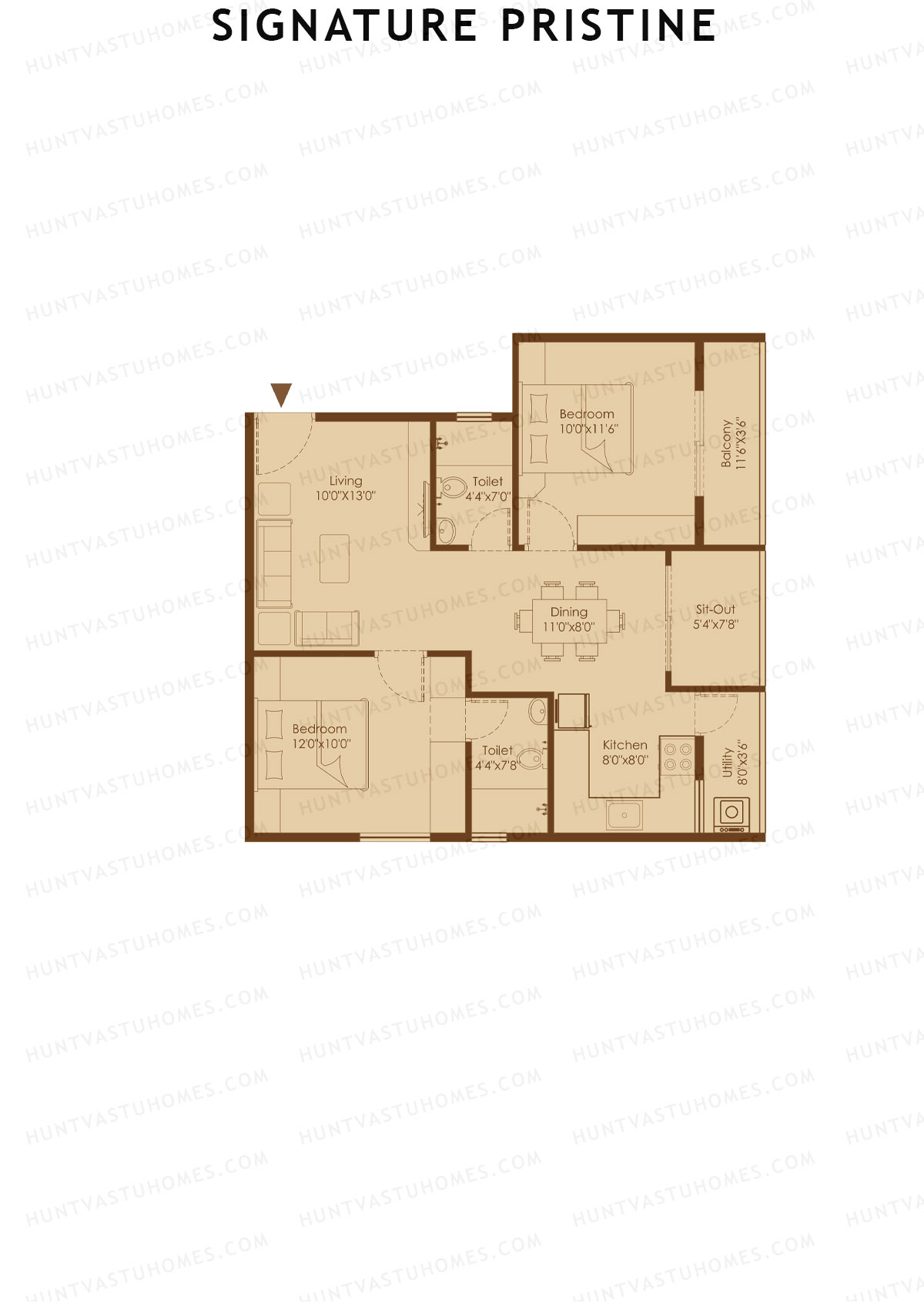 Signature Pristine, Block C, Unit C3, 2BHK, Super Area 1020   sq ft 