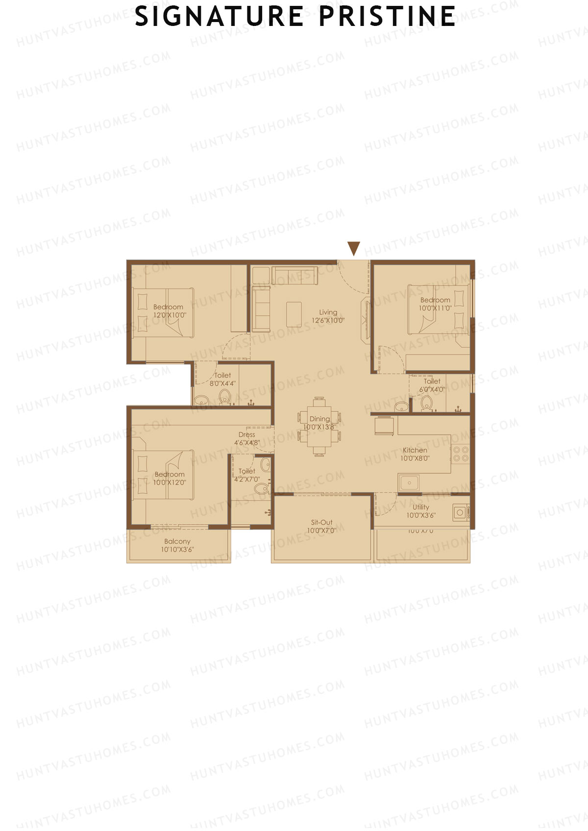 Signature Pristine, Block C, Unit C5, 3BHK, Super Area 1395   sq ft 