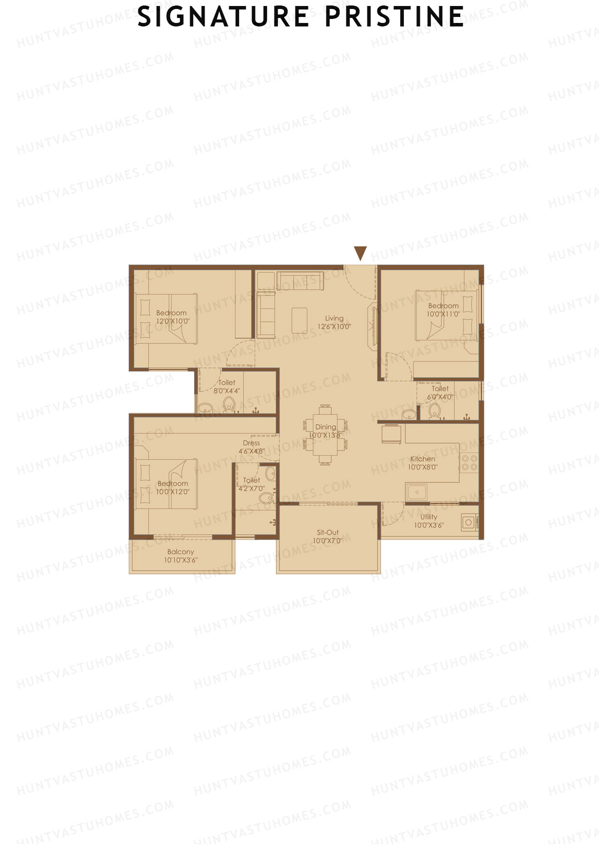 Signature Pristine, Block C, Unit C5, 3BHK, Super Area 1395   sq ft 