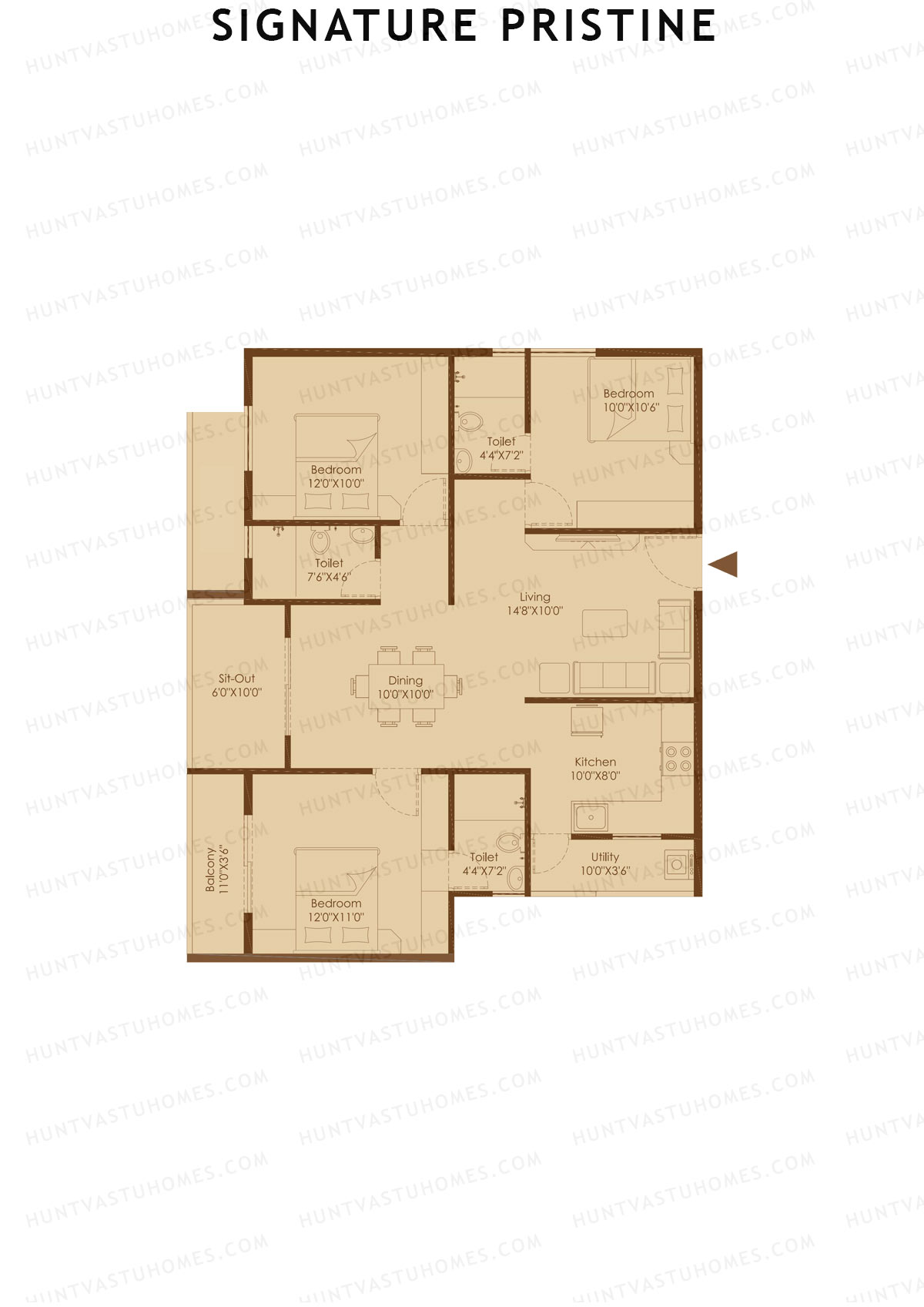 Signature Pristine, Block C, Unit C6, 3BHK, Super Area 1401   sq ft 