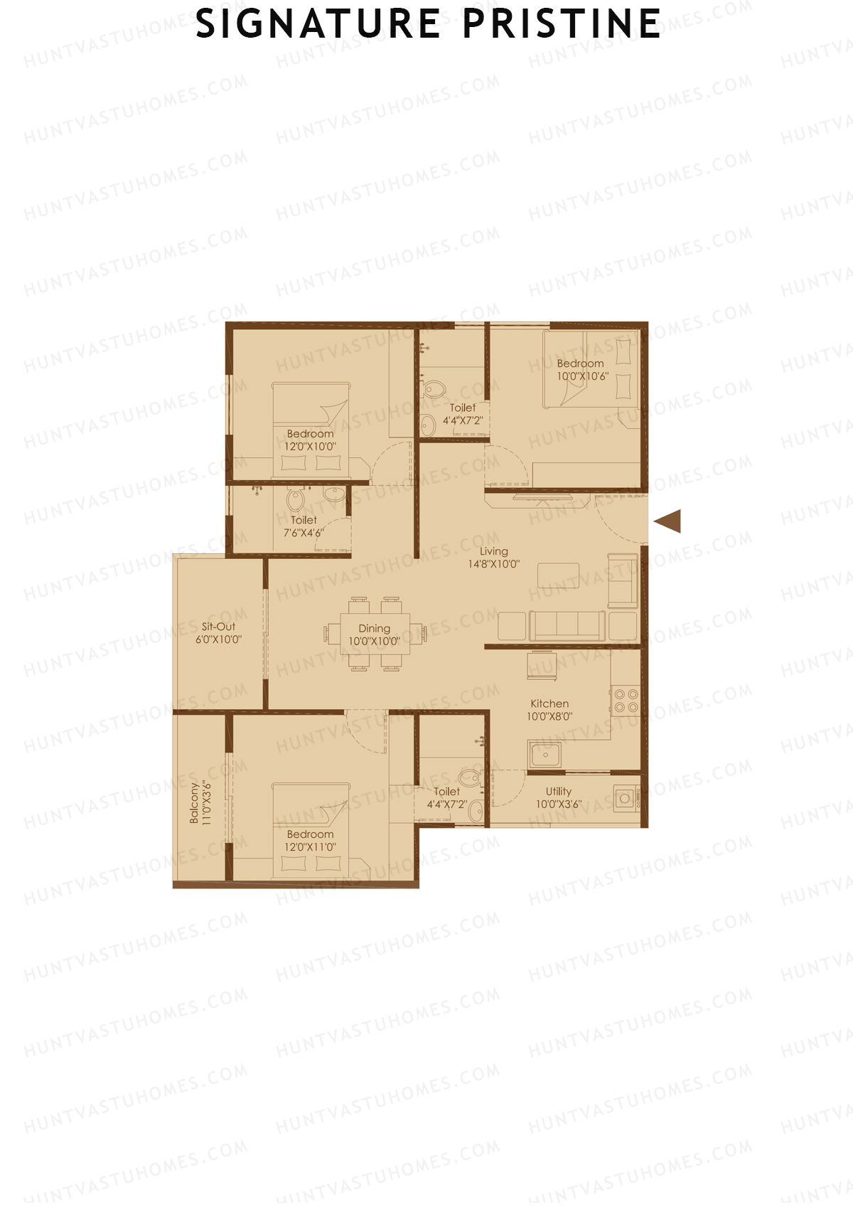 Signature Pristine, Block C, Unit C6, 3BHK, Super Area 1401   sq ft 