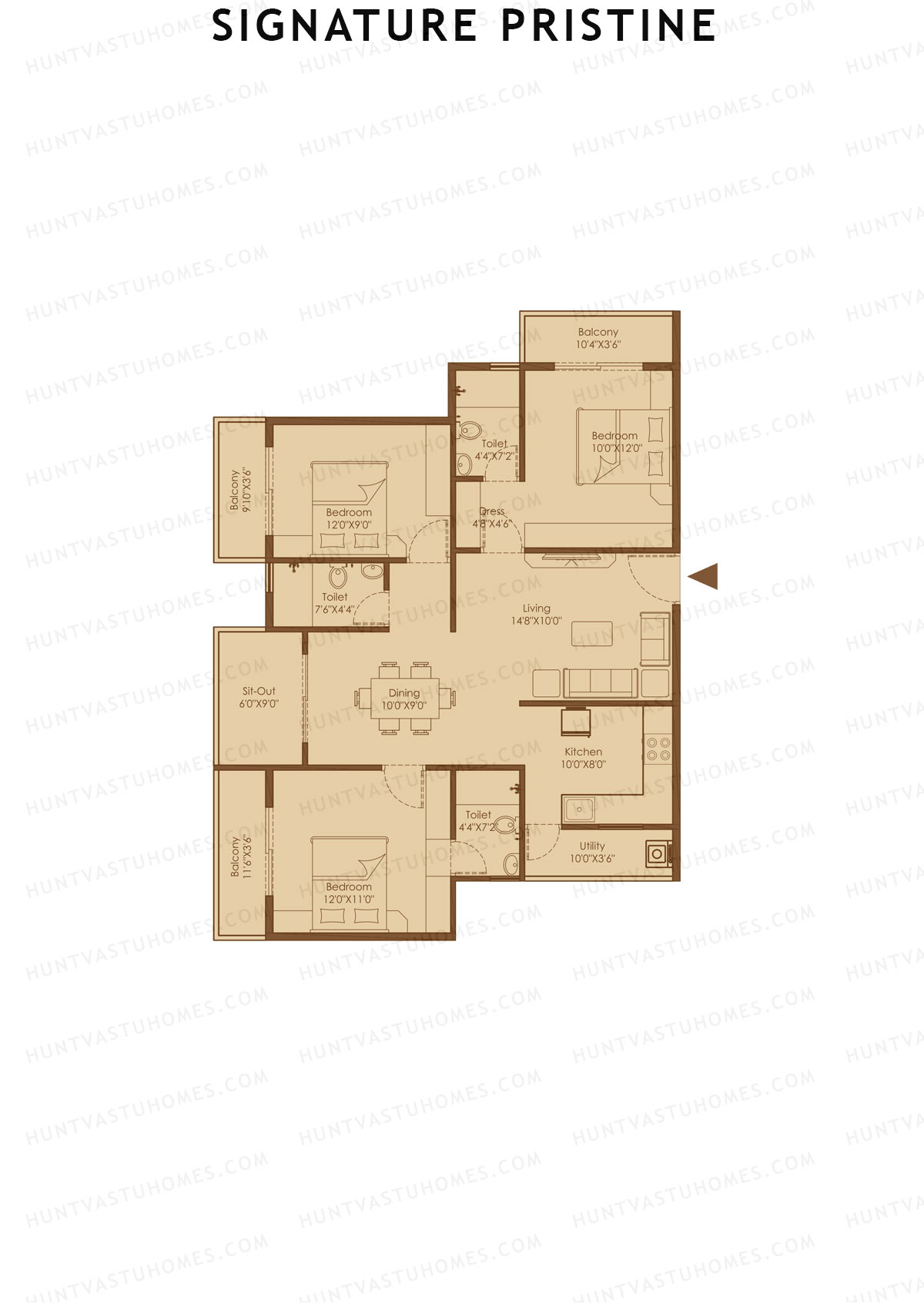 Signature Pristine, Block C, Unit C7, 3BHK, Super Area 1501   sq ft 
