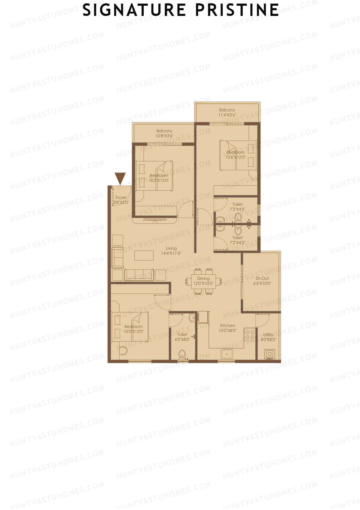 Signature Pristine, Block D, Unit D1, 3BHK, Super Area 1502   sq ft 