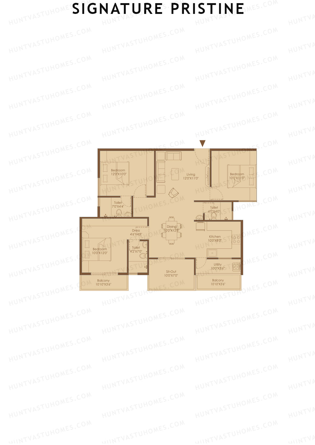 Signature Pristine, Block D, Unit D2, 3BHK, Super Area 1397   sq ft 