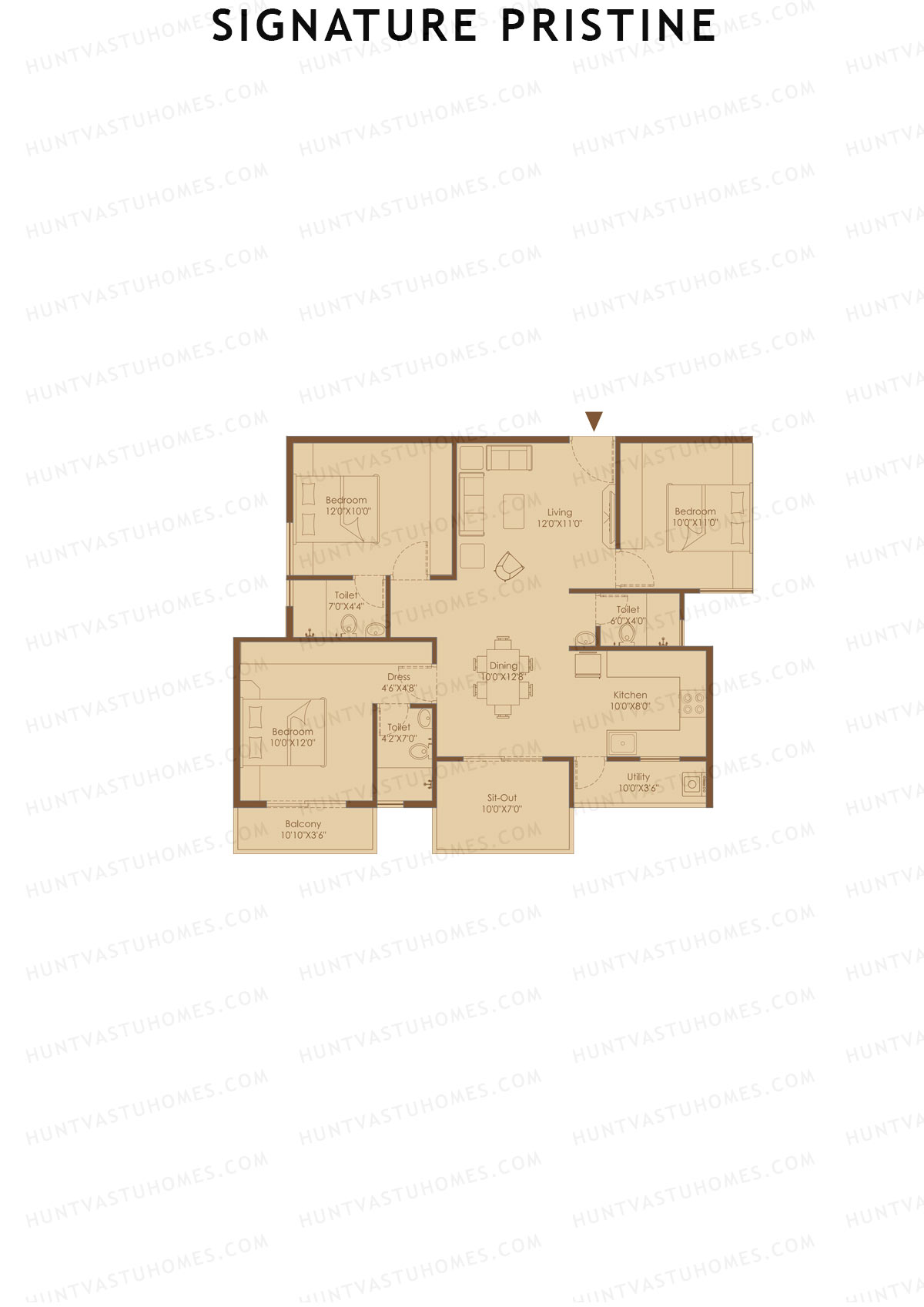 Signature Pristine, Block D, Unit D2, 3BHK, Super Area 1397   sq ft 