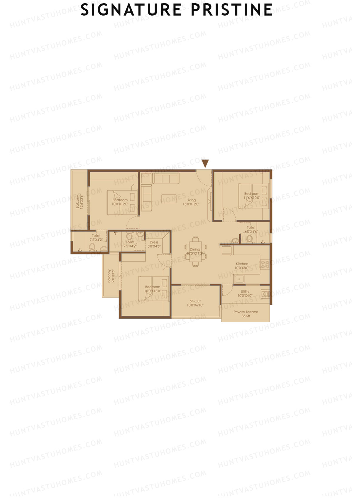 Signature Pristine, Block D, Unit D3, 3BHK, Super Area 1527   sq ft 