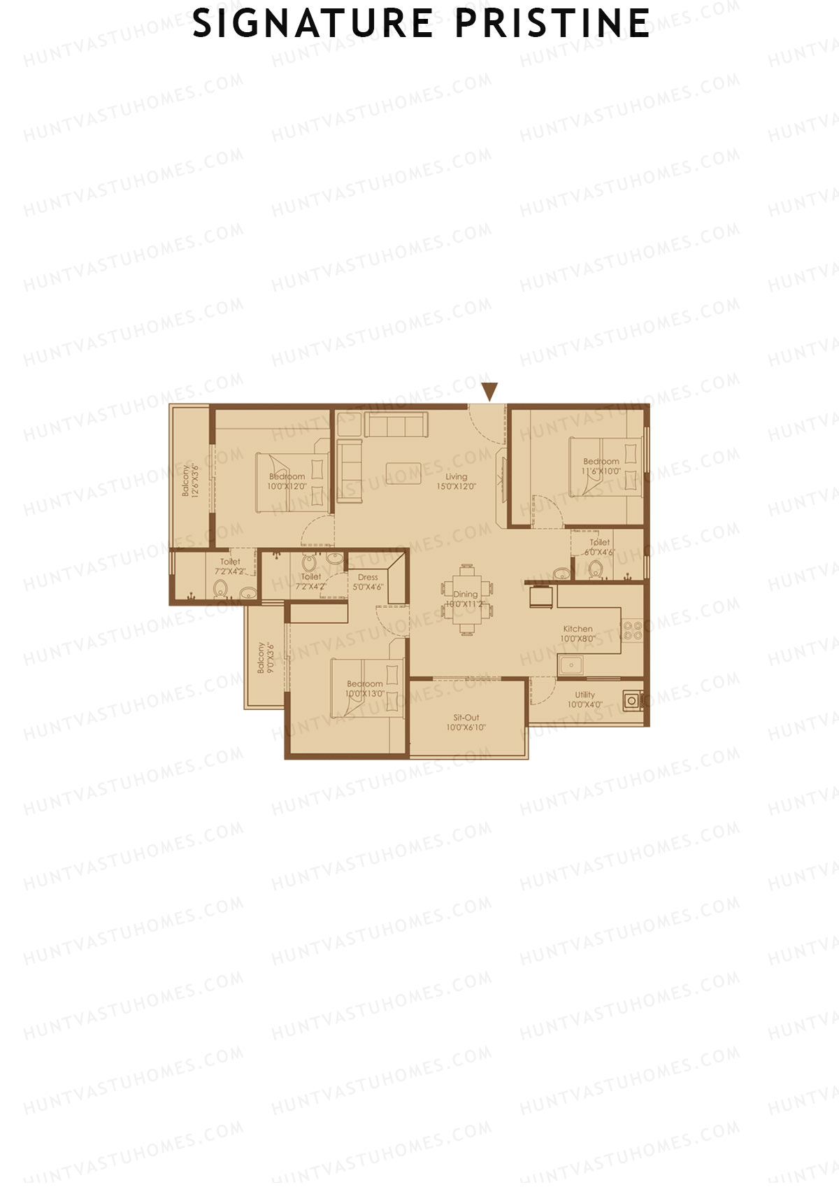 Signature Pristine, Block D, Unit D3, 3BHK, Super Area 1527   sq ft 