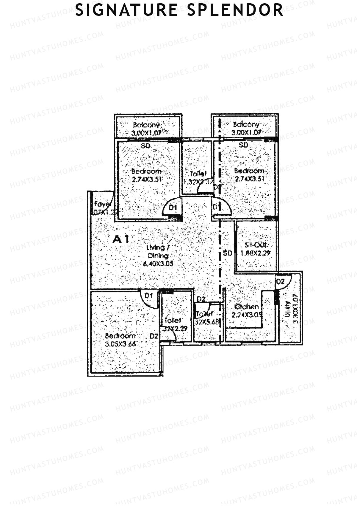Signature Splendor, Block A, Unit 1, 3BHK, Carpet Area 751   sq ft 