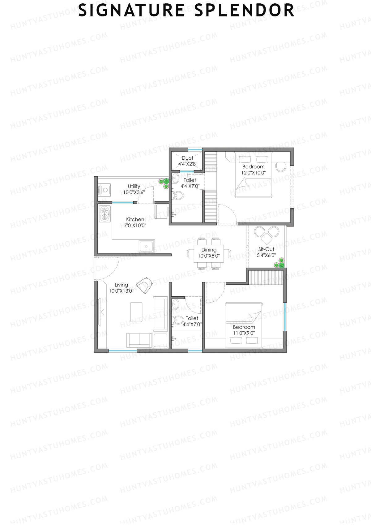 Signature Splendor, Block A, Unit 2, 2BHK, Carpet Area 592   sq ft 