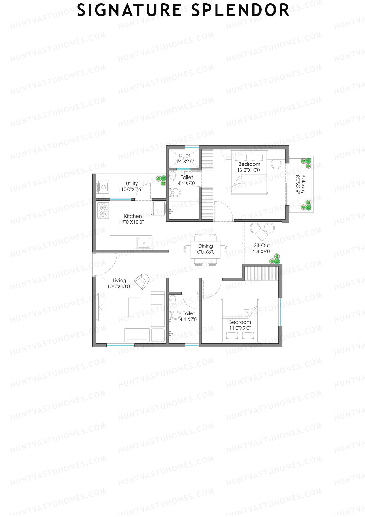 Signature Splendor, Block A, Unit 8, 2BHK, Super Area 985   sq ft 