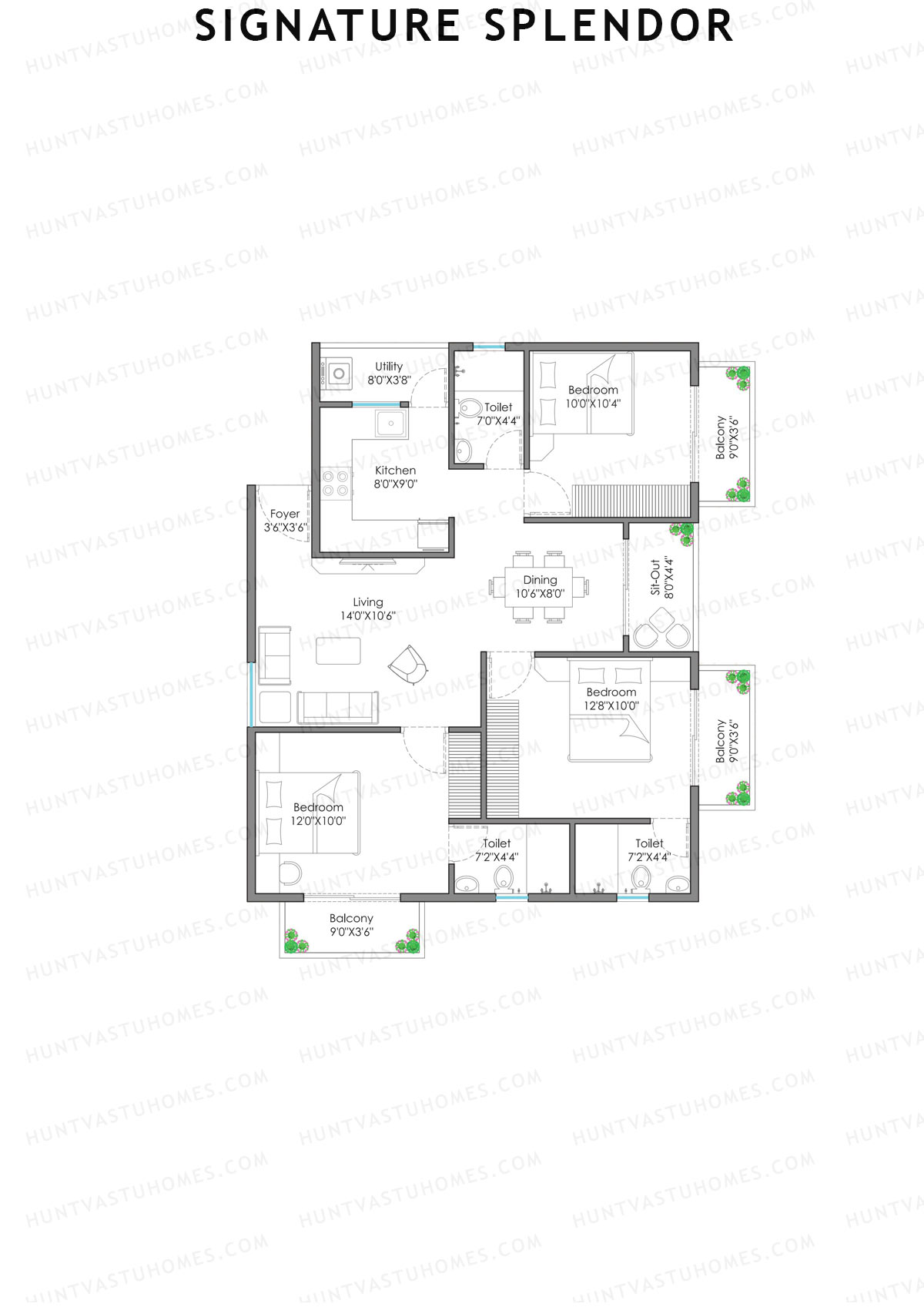 Signature Splendor, Block A, Unit 9, 3BHK, Super Area 1360   sq ft 