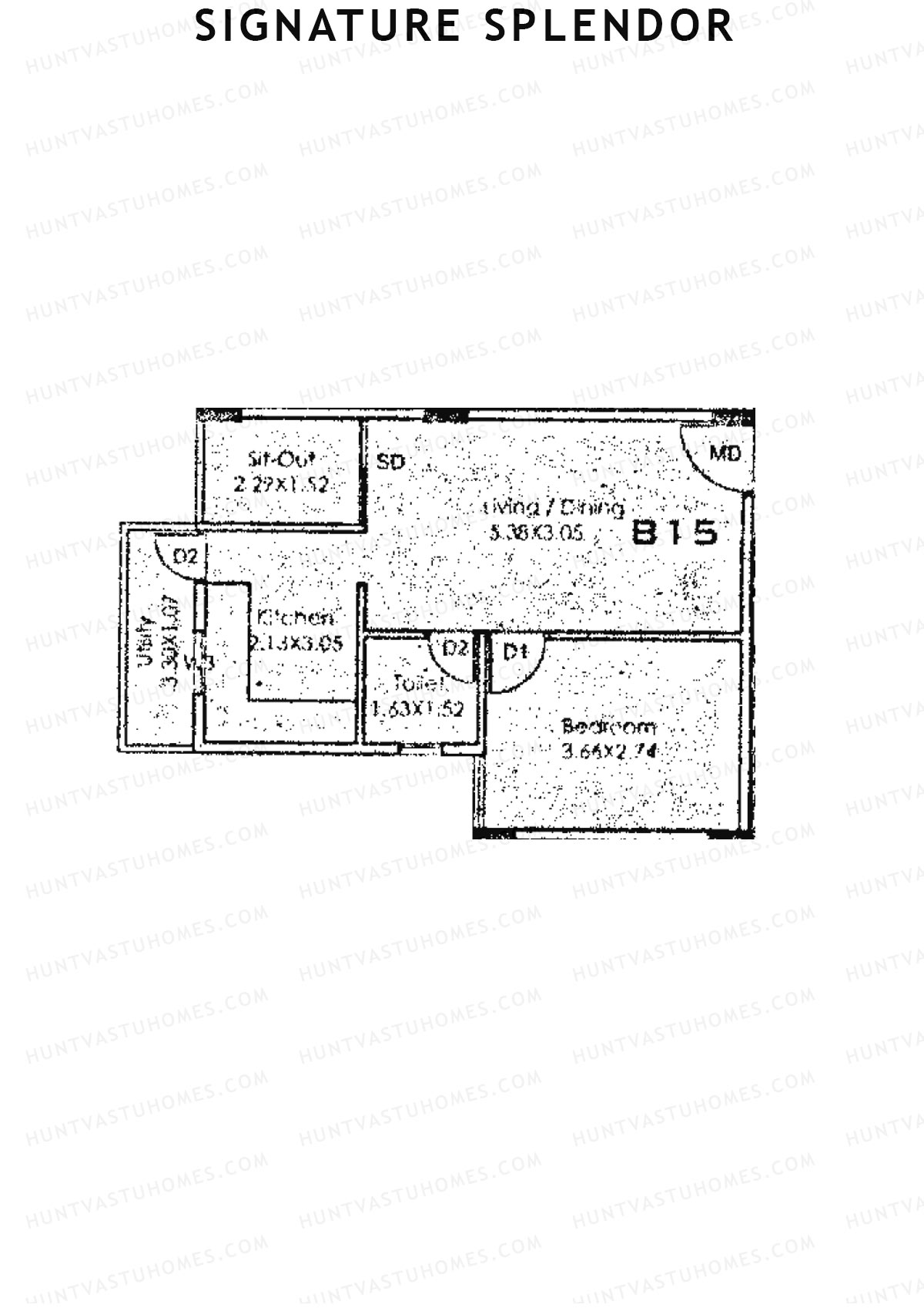 Signature Splendor, Block B, Unit 15, 1BHK, Carpet Area 388   sq ft 