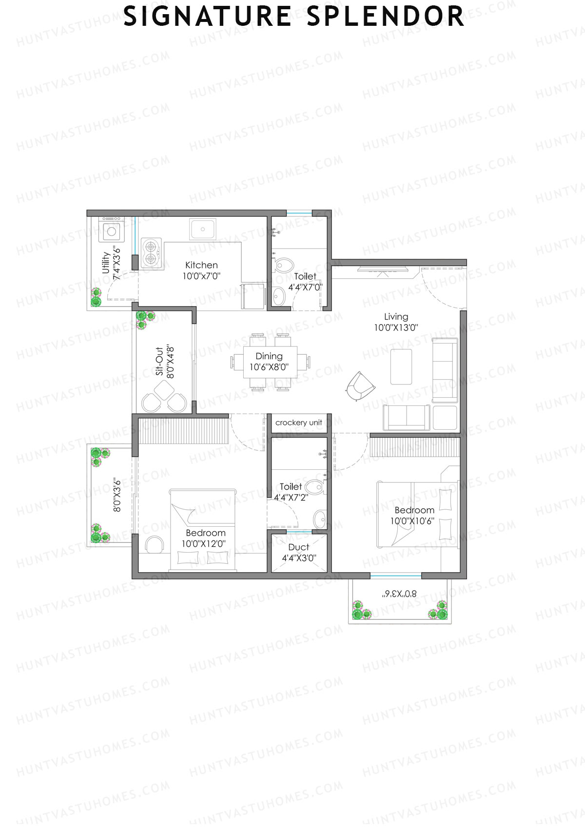 Signature Splendor, Block C, Unit 10, 2BHK, Super Area 1072   sq ft 