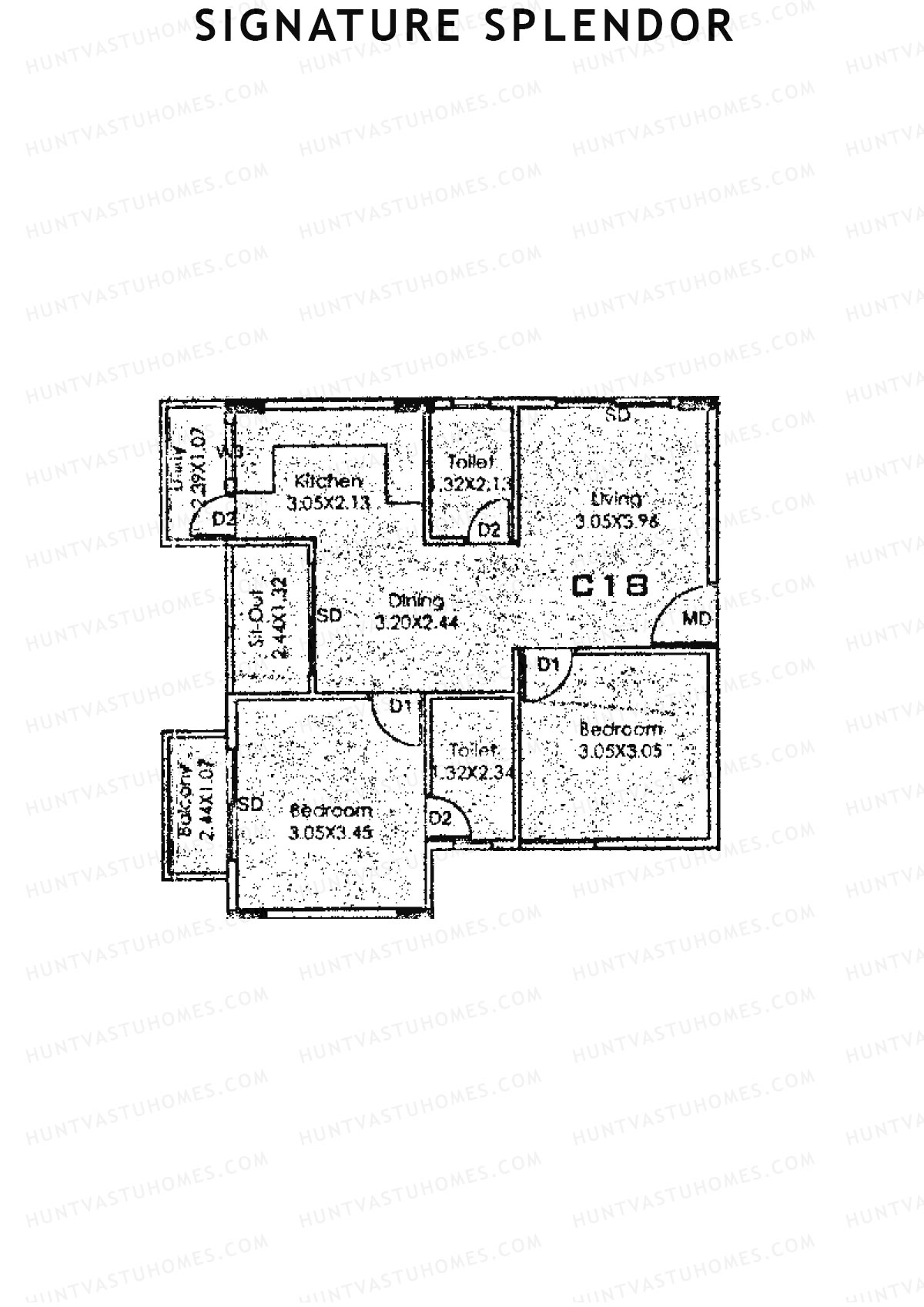 Signature Splendor, Block C, Unit 17, 2BHK, Carpet Area 575   sq ft 