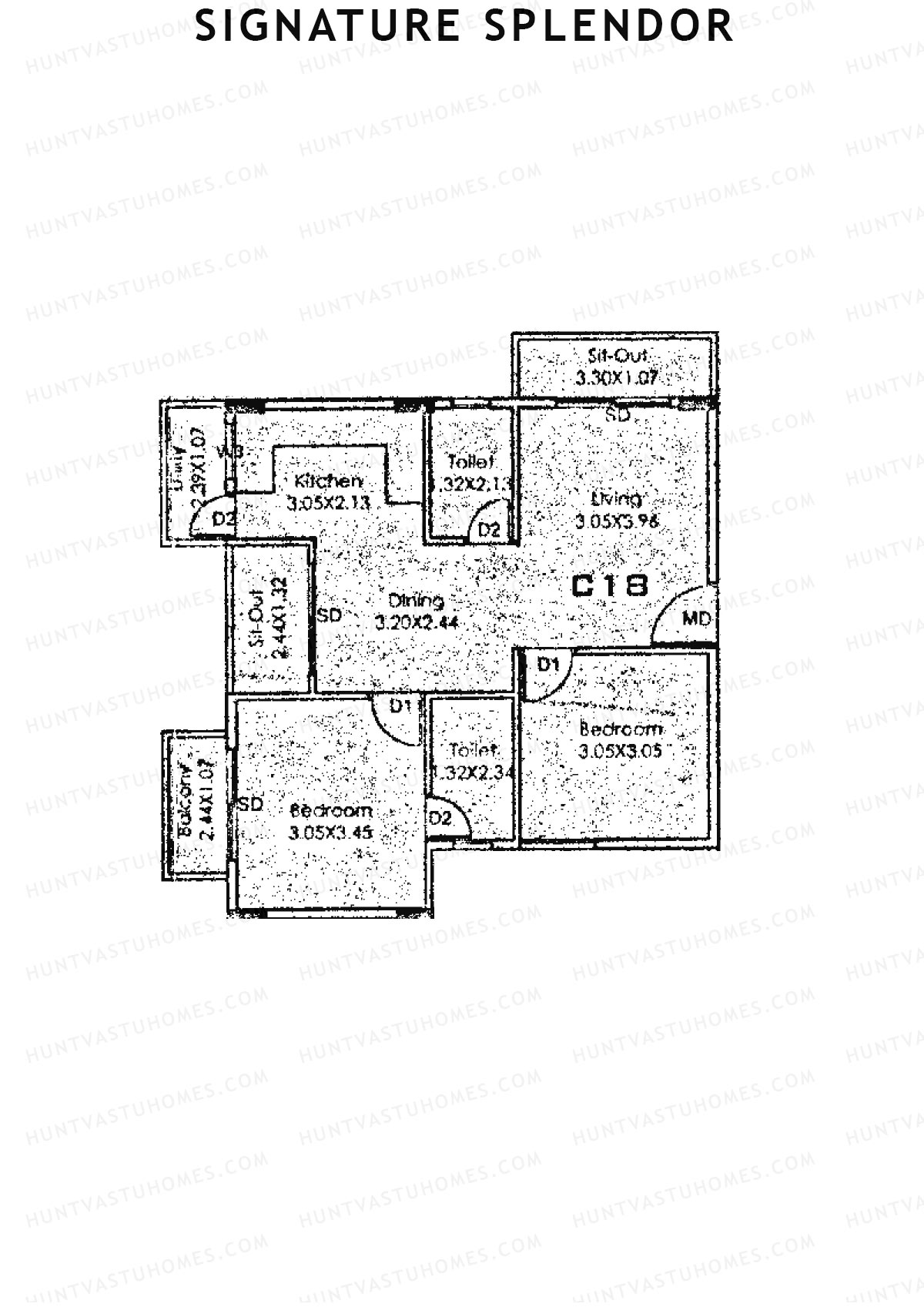 Signature Splendor, Block C, Unit 18, 2BHK, Carpet Area 578   sq ft 