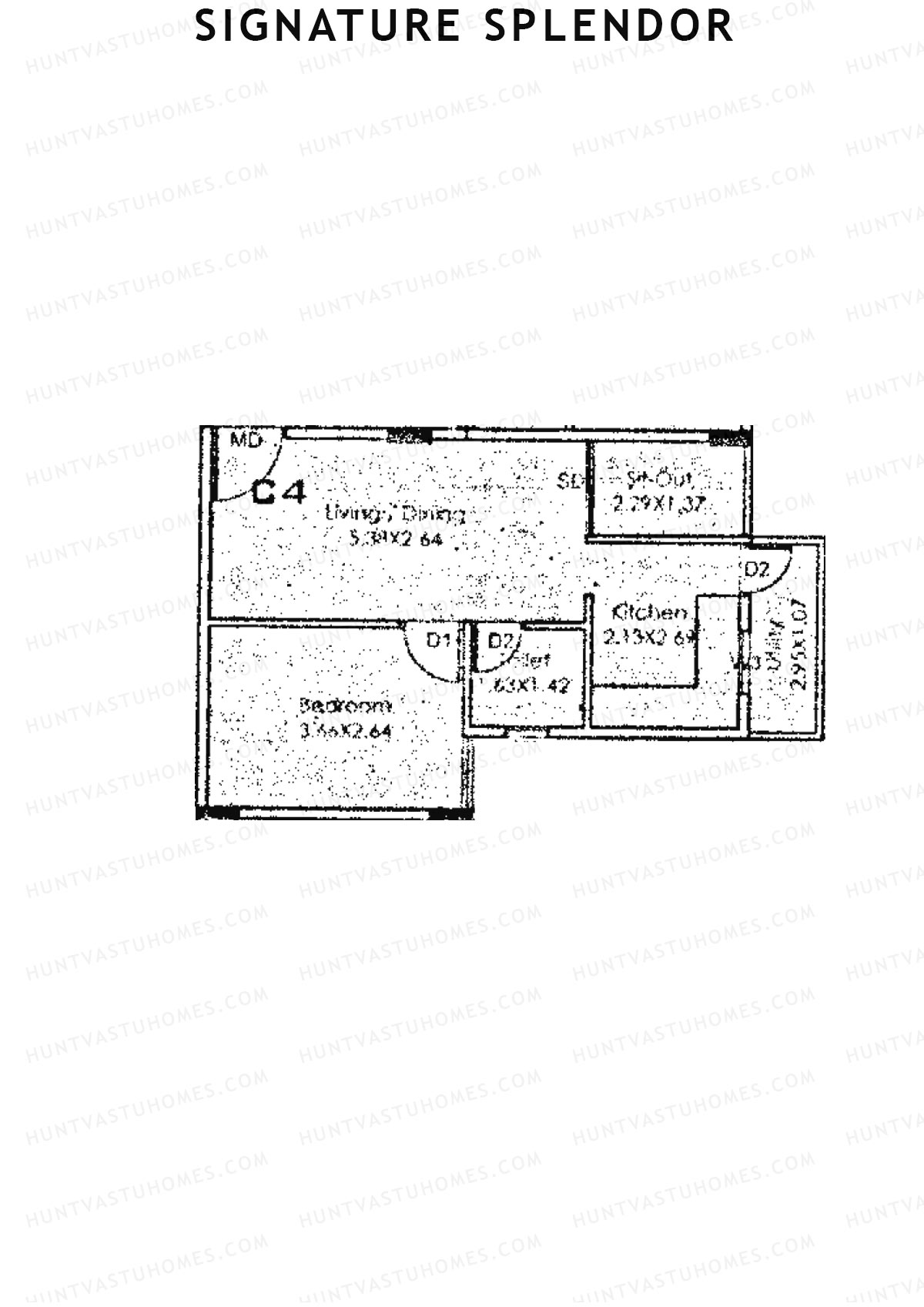 Signature Splendor, Block C, Unit 4, 1BHK, Carpet Area 351   sq ft 