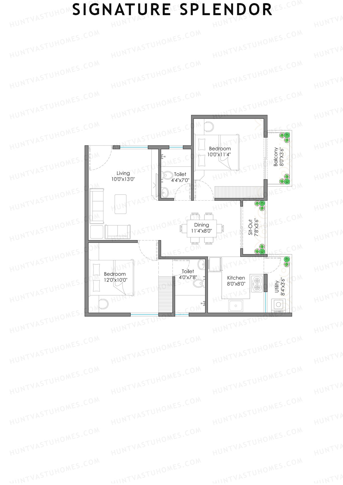 Signature Splendor, Block C, Unit 6, 2BHK, Super Area 962   sq ft 