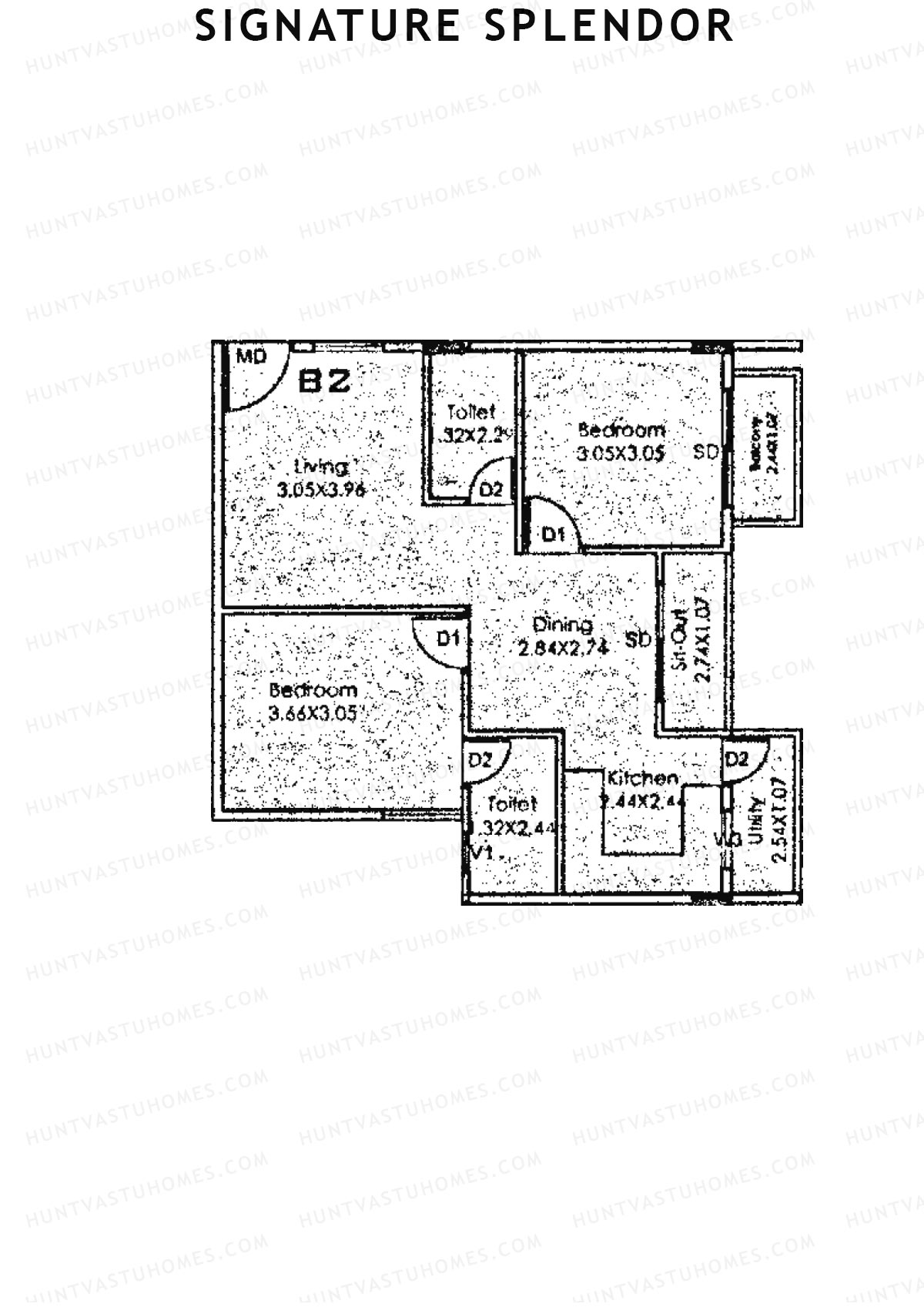 Signature Splendor, Block D, Unit 2, 2BHK, Carpet Area 595   sq ft 