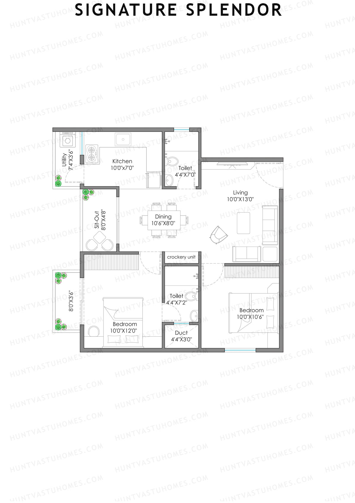 Signature Splendor, Block E, Unit 12, 2BHK, Super Area 972   sq ft 