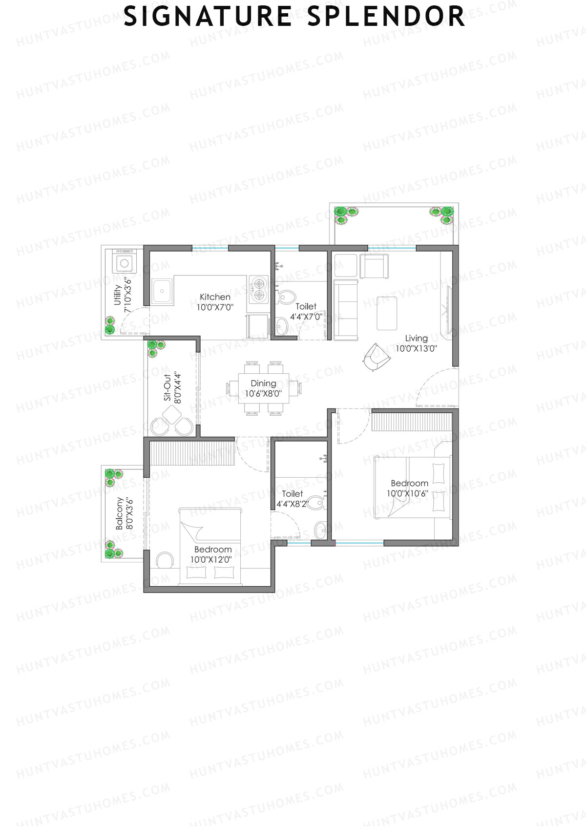 Signature Splendor, Block E, Unit 18, 2BHK, Carpet Area 592   sq ft 
