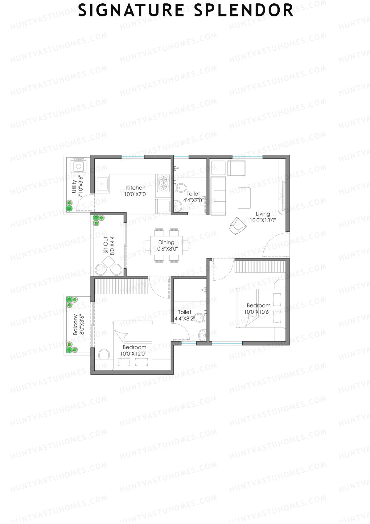 Signature Splendor, Block E, Unit 18, 2BHK, Super Area 968   sq ft 
