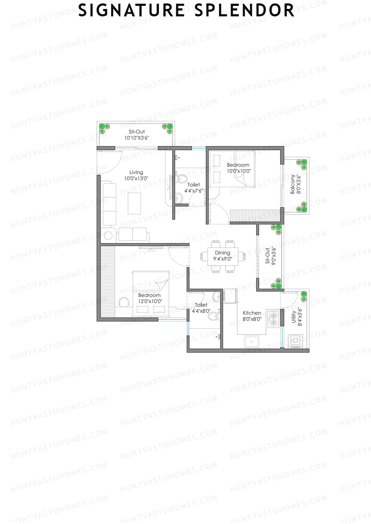 Signature Splendor, Block E, Unit 1, 2BHK, Super Area 1035   sq ft 