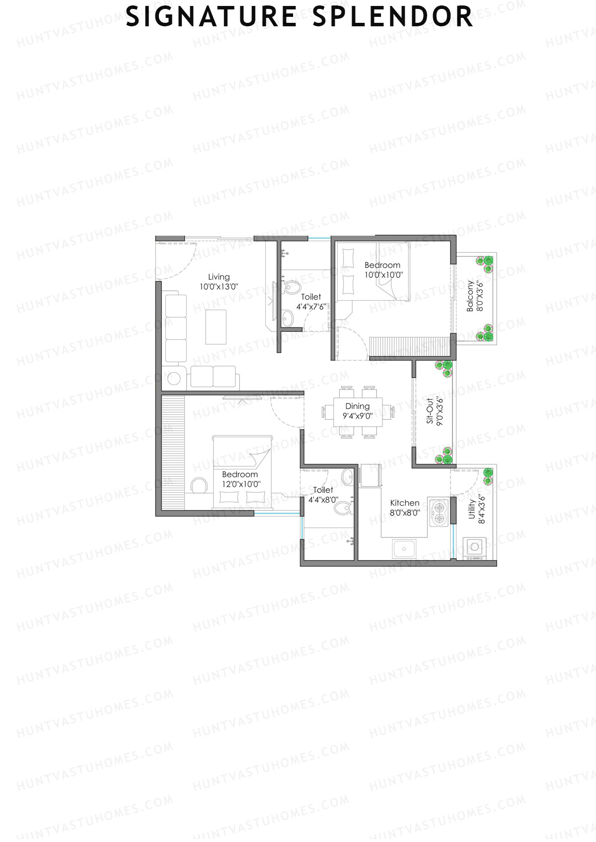 Signature Splendor, Block E, Unit 3, 2BHK, Super Area 595   sq ft 