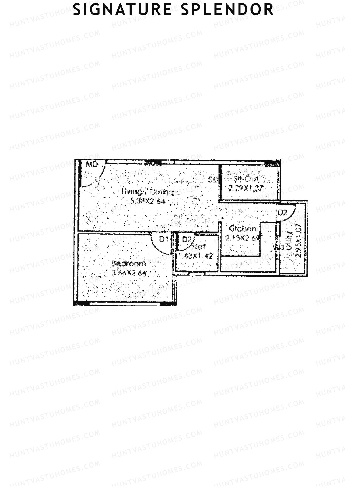Signature Splendor, Block E, Unit 4, 1BHK, Carpet Area 390   sq ft 